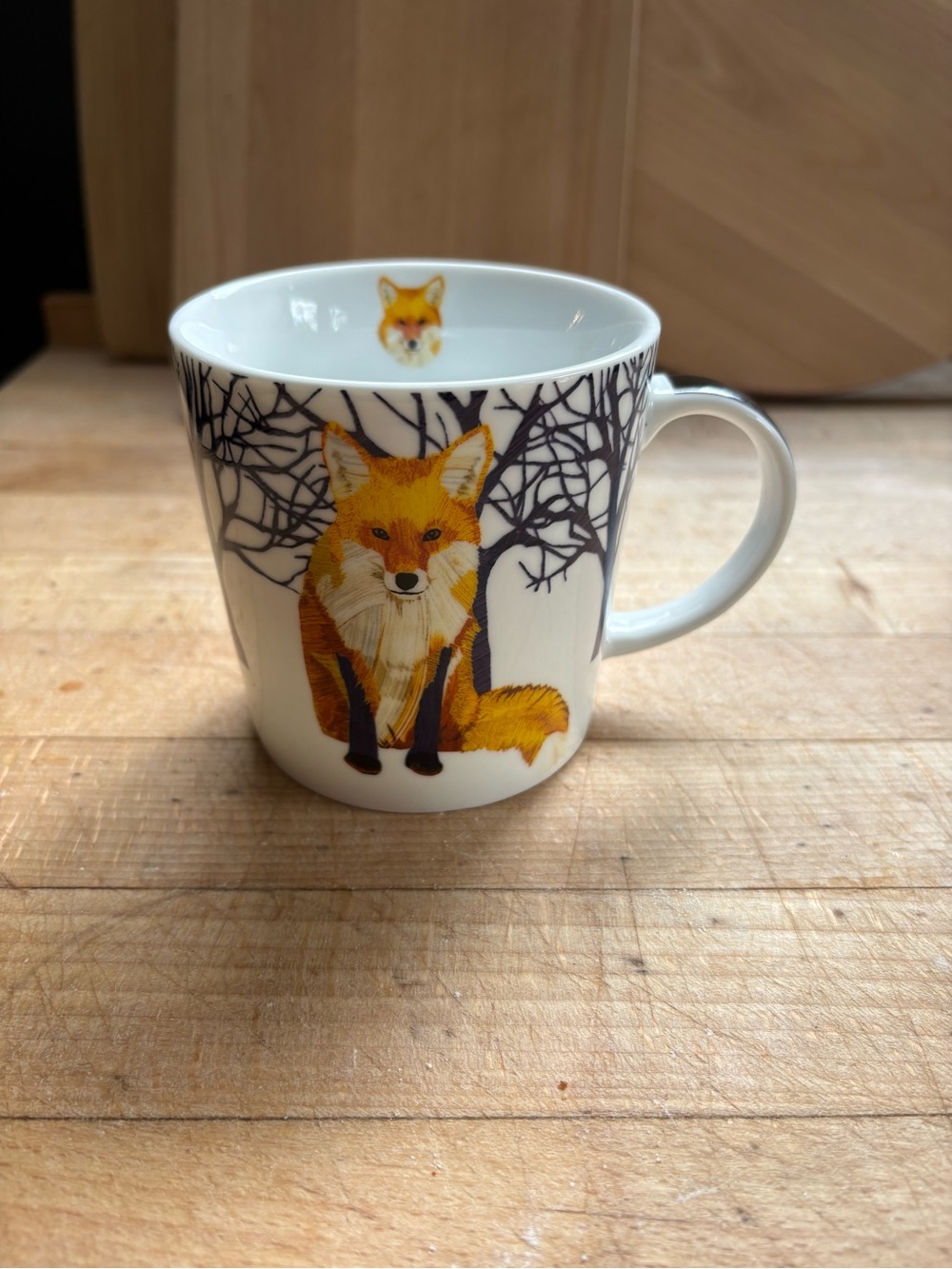 NWOT Porcelain New Bone China 13.5 oz Winter Fox Mug MicrowaveDishwasher Safe